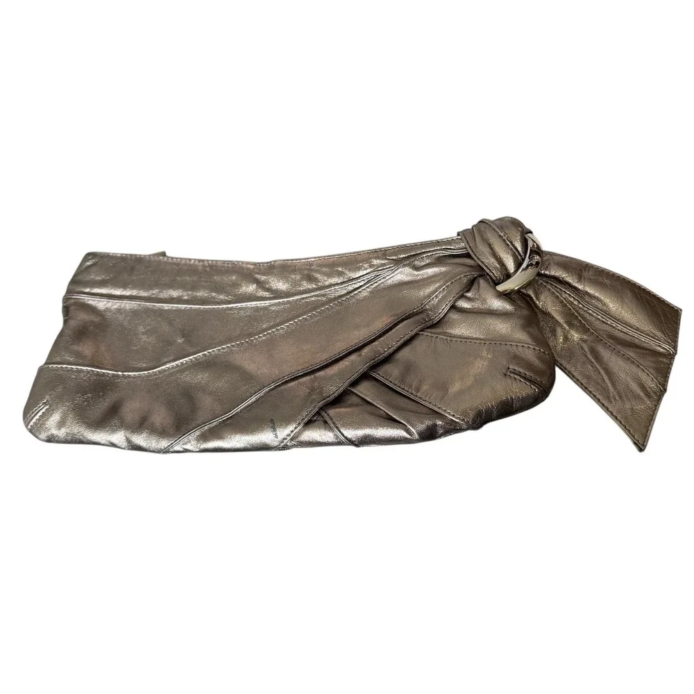 Kooba Silver Lame Metallic  Clutch With‎ Side Bow Y2K